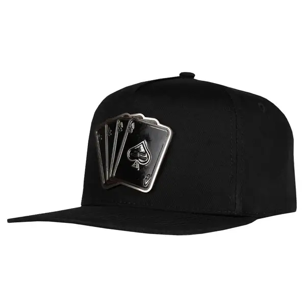 Custom Hip Hop Hat Cap Hat Curved Brim Metal Playing Cards Patch 5 Panel Outdoor Sport Hat Custom Design Metal Patch Logo