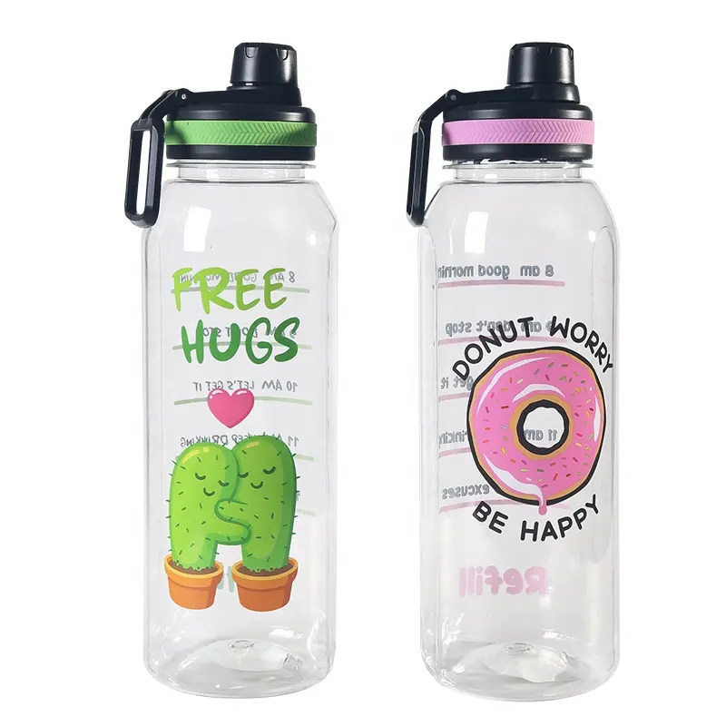 BPA Gratis Plastik Kendi Air 64Oz Botol Air Setengah Galon Motivasi dengan Penanda Waktu untuk Kebugaran Gym Olahraga