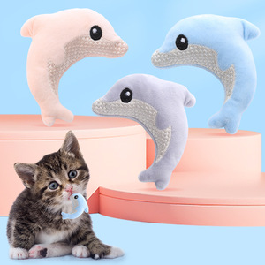 Juguete masticable en forma de delfín ecológico directo de fábrica para gatos Material de felpa súper suave con suministros para mascotas de hierba gatera - Product Image 1