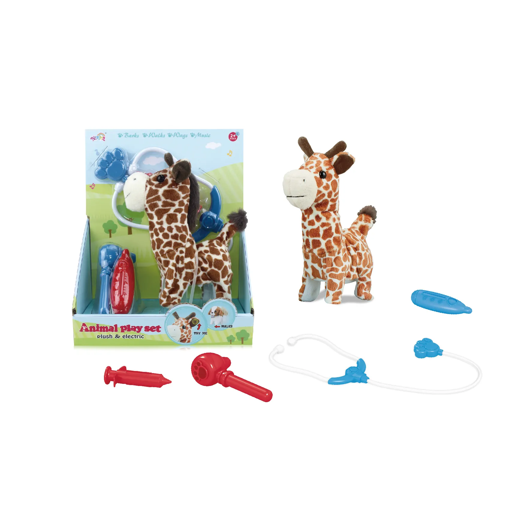 Giocattoli farciti elettrici cat giraffe robot giocattoli per animali domestici per bambini che cantano walking music doctor set pet giocattoli di peluche regalo per bambini