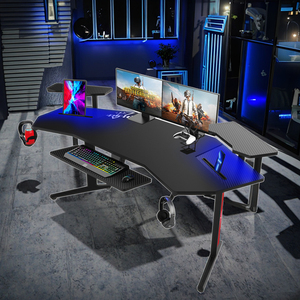 Escritorio de Juegos de ordenador con forma de ala grande para PC con soporte de monitor ajustable y bandeja para teclado, mesa de juegos RGB negra grande - Product Image 4