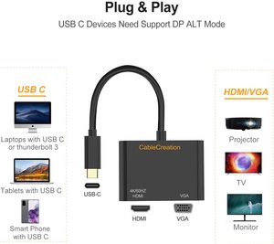 Cable Creation 2 in 1 USB Typ C zu HDMI VGA Adapter 4K @ 60Hz VGA 1080P 60Hz Typ C zu HDMI VGA - Product Image 4