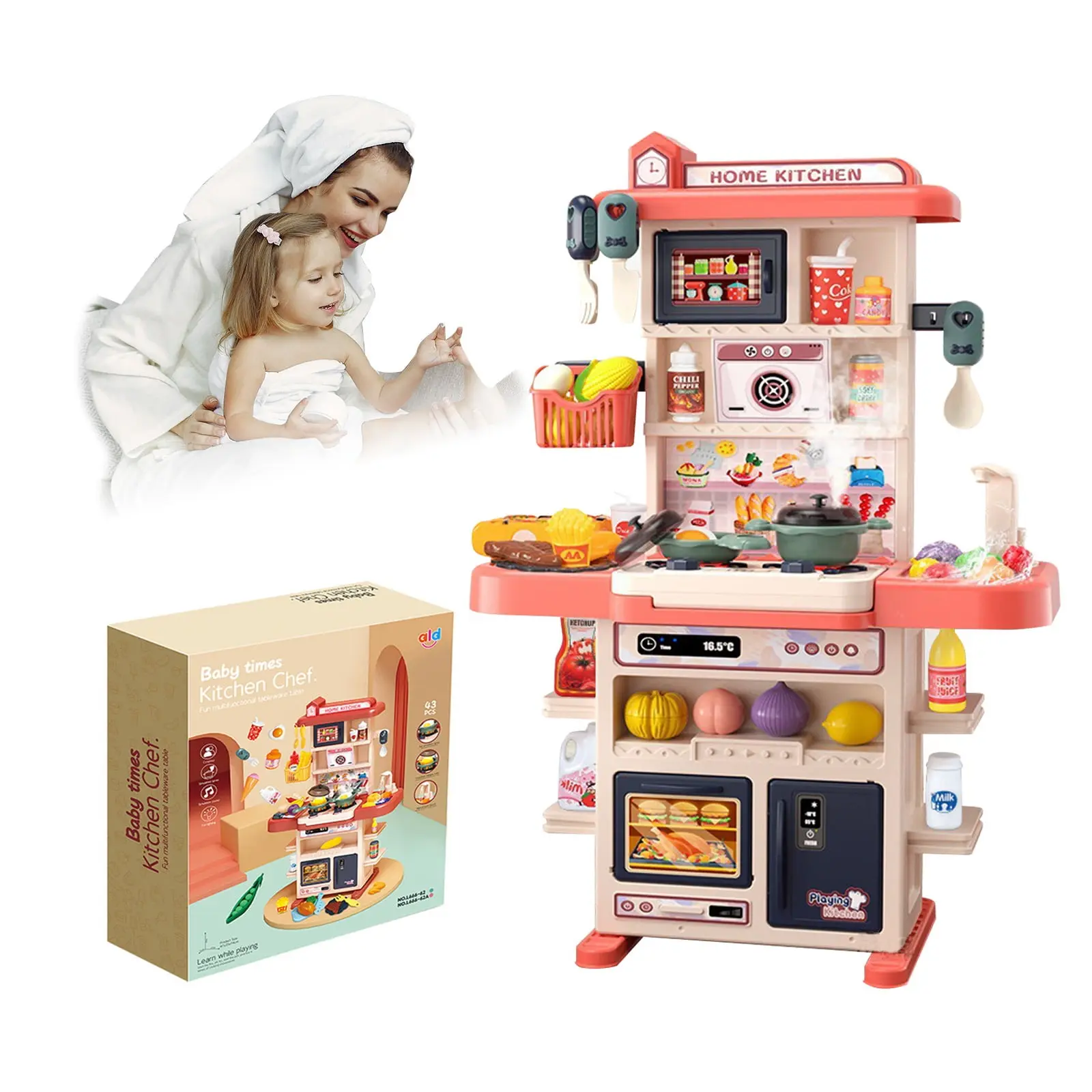 EPT Kitchen Kids Toys Sets Pretend Spray Games 43PCS Mini Kitchen Toys Kids Real Cooking Sink Set Game Kitchen Toys For Kids