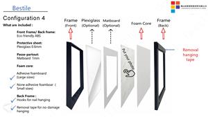 4 adet paketi 20x20cm kare yapıştırılabilir hasarsız fotoğraf karosu çok kolaj çerçeveleri pleksiglas ve paspas ile duvara asılı - Product Image 3