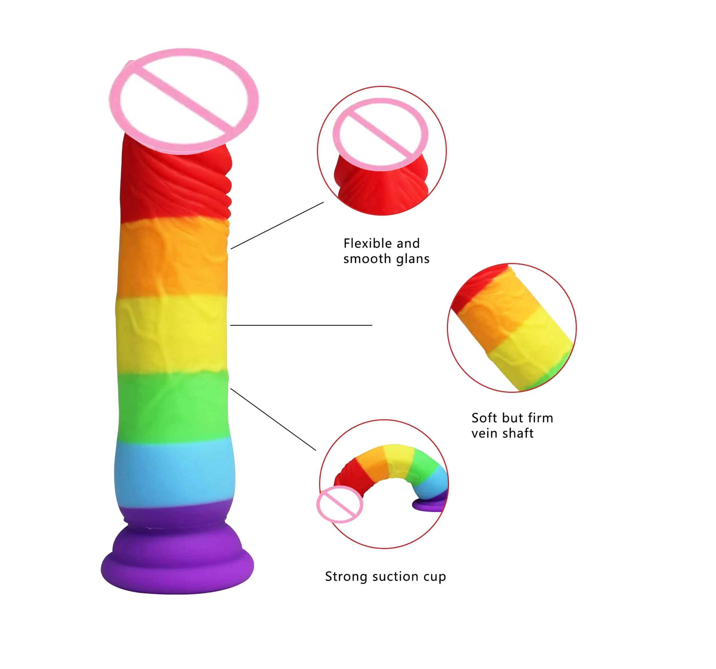 قضيب اصطناعي قوس قزح ألعاب جنسية للنساء ألعاب للبالغين للرجال لعبة شرجية، قضيب اصطناعي من السيليكون آمن للجسم مع كأس امتصاص قوي للعب دون استخدام الأيدي