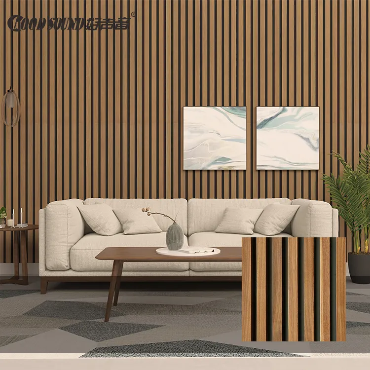 Goodsound-tablero acústico de madera y poliéster para decoración de pared, Panel de listón acústico para sala de estar