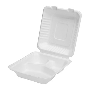 Tek kullanımlık 8 inç 3 bölme Compostable kapaklı Take-Out to-Go gıda kutuları biyobozunur konteynerler - Product Image 4