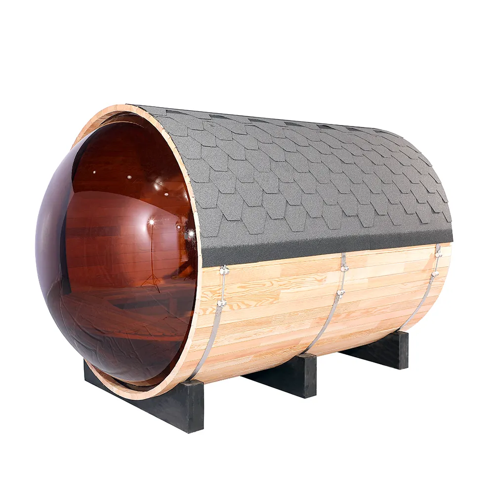 Smartmak barato Saunas fábrica al aire libre moderno de madera maciza al aire libre vista panorámica Sauna barril de cedro rojo