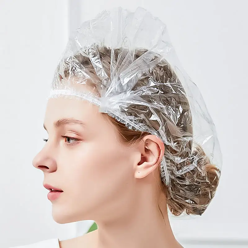 Vendita diretta in fabbrica cuffie da doccia per capelli trasparenti usa e getta in plastica Spa Sales cuffie da doccia da viaggio per Hotel
