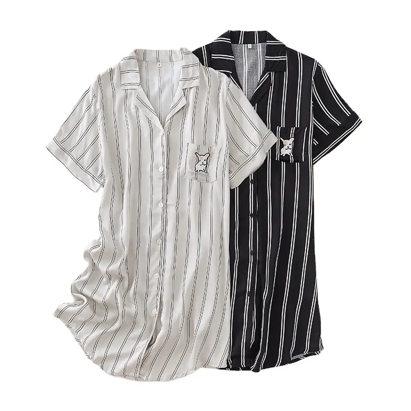 Cinoon — chemise de nuit décontractée en Viscose, vêtements de nuit amples, à rayures, Lingerie, tenue de nuit, d'été, pour la maison, nouvelle collection 2021