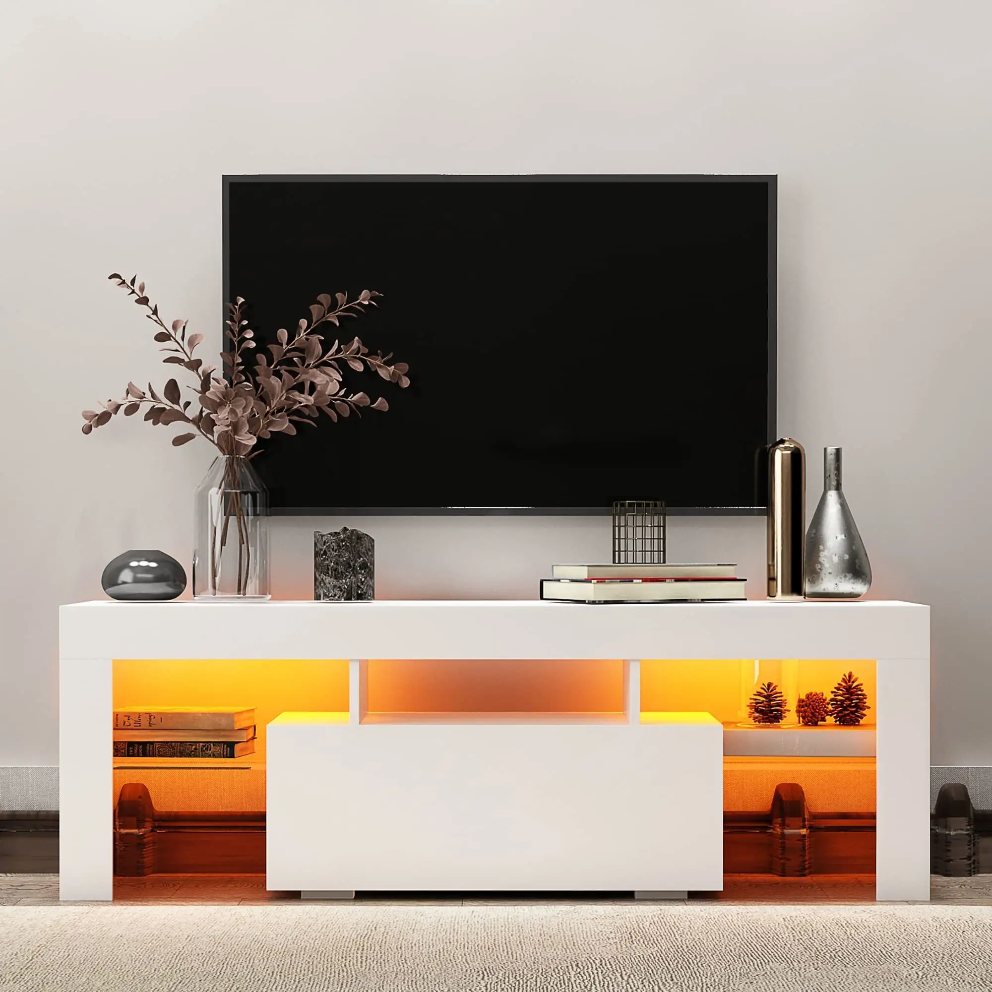 Unidad de pared de TV para sala de estar, soporte de TV de esquina alta y moderna, Led, larga, para muebles negros de 72 pulgadas, montaje en pared de tv de madera
