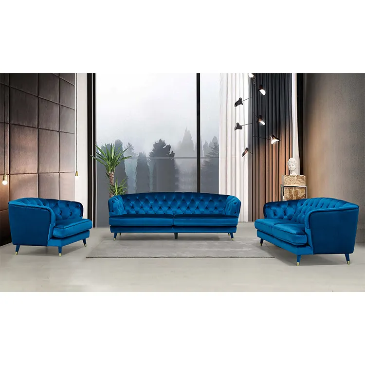 Новый дизайн, синяя огнестойкая мебель для гостиной, бархатное мягкое кресло с откидывающейся спинкой, секционный диван, тканевый диван