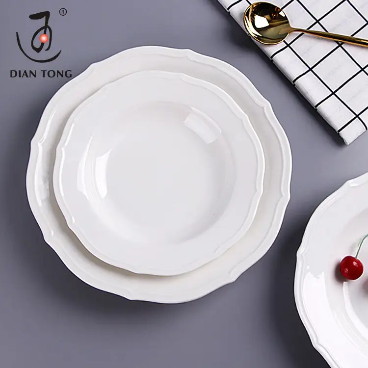 Conjunto de louça de cerâmica para jantar, conjunto de pratos de porcelana para casamento, hotel, restaurante, porcelana, branco, nórdico, por atacado