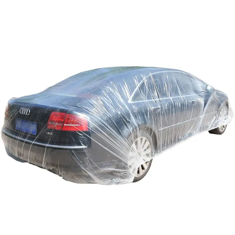 Housse jetable en plastique PE transparent pour voiture, protection universelle pour véhicule avec corde élastique pièces, 22 pieds