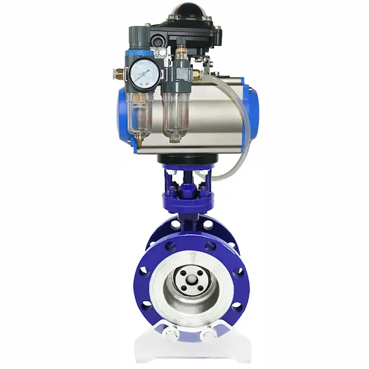 DN200 8 inch PN16 metal hard sealing double flange connected WCB body Pneumatic Actuator butterfly valve