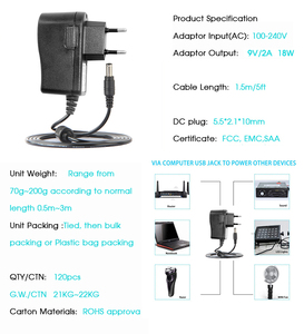 Adaptador de enchufe europeo de 2 pines, transformador de 2A, 100-240V de entrada 50/60Hz, 10V, 2Amp de salida, adaptador de fuente de alimentación conmutada de CA y CC para monitores