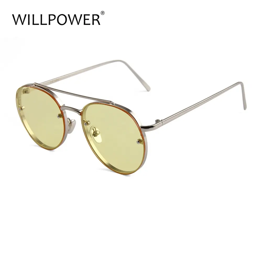 Милые Солнцезащитные очки для молодых девушек металлические круглые солнцезащитные очки с желтыми линзами в стиле ретро