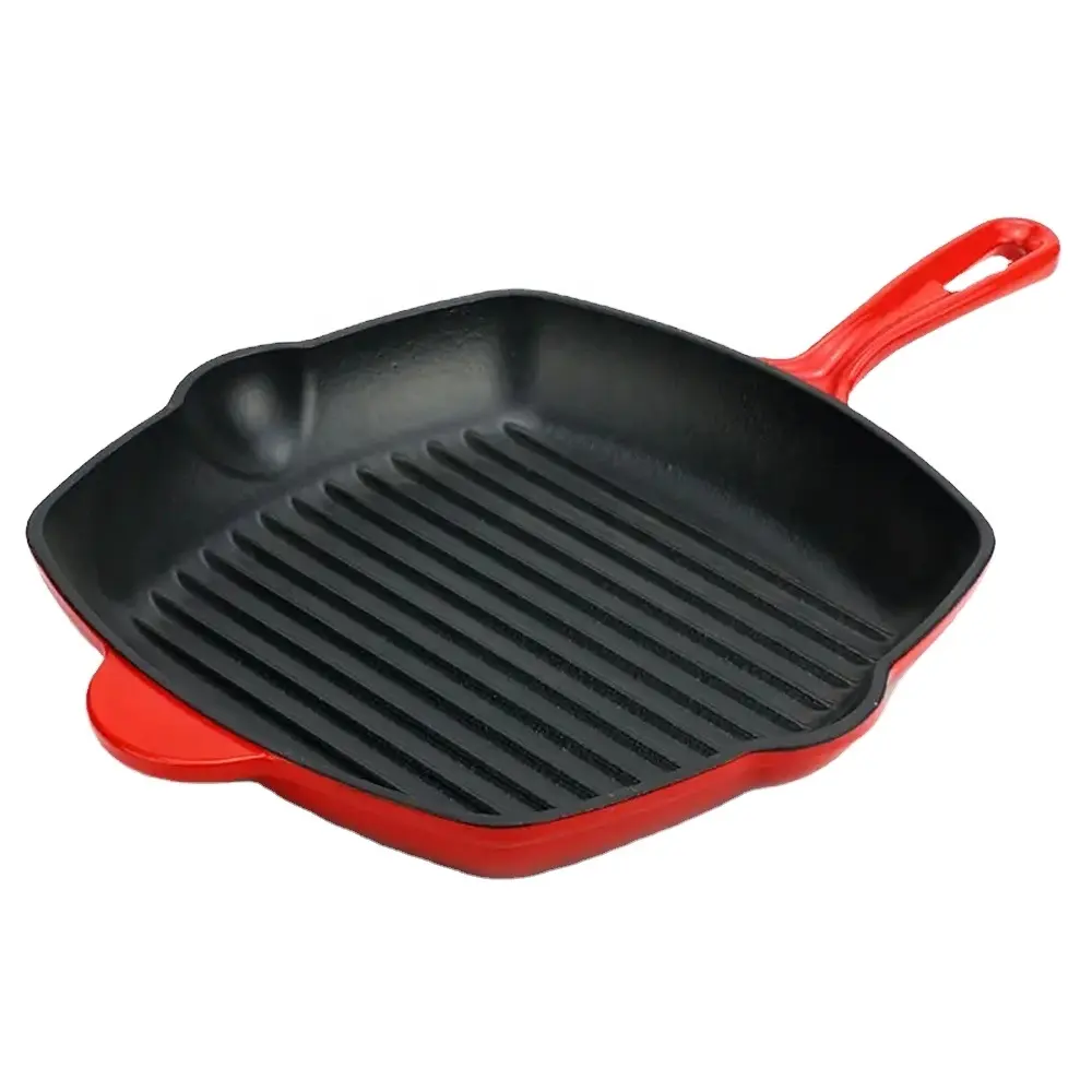 Chef-Cookwares Induction Compatible Non-Stick Square Steak Fry Pan Metal Enamel Cast Iron Wok Pan Kitchenware for All Stove Tops