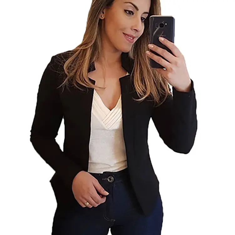 सस्ते अच्छी गुणवत्ता पतली रंगीन जाकेट कार्यालय लेडी लंबी आस्तीन स्लिम फिट ठोस रंग सूट कार्डिगन महिलाओं की जैकेट आरामदायक बिजनेस सूट