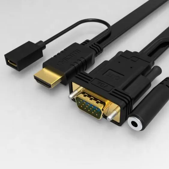 HDMI ל-vga כבל שטוח עם אודיו מיקרו USB נקבה מתאם מתח