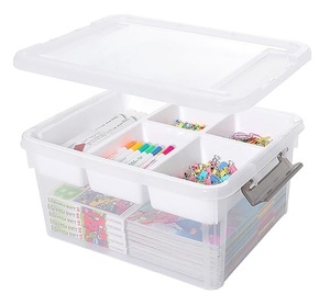 蓋付きの透明なプラスチック製の大型16L収納ボックス多目的おもちゃ & 積み重ね可能なコンテナの整理手頃な価格 - Product Image 1
