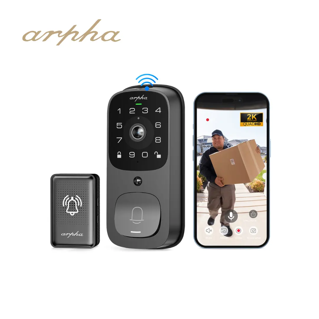 Arpha AL501 Sicherheits video Smart Lock 3-in-1 Tuya WiFi Kamera Türklingel Finger abdruck Glockenspiel 3MP App Fernbedienung