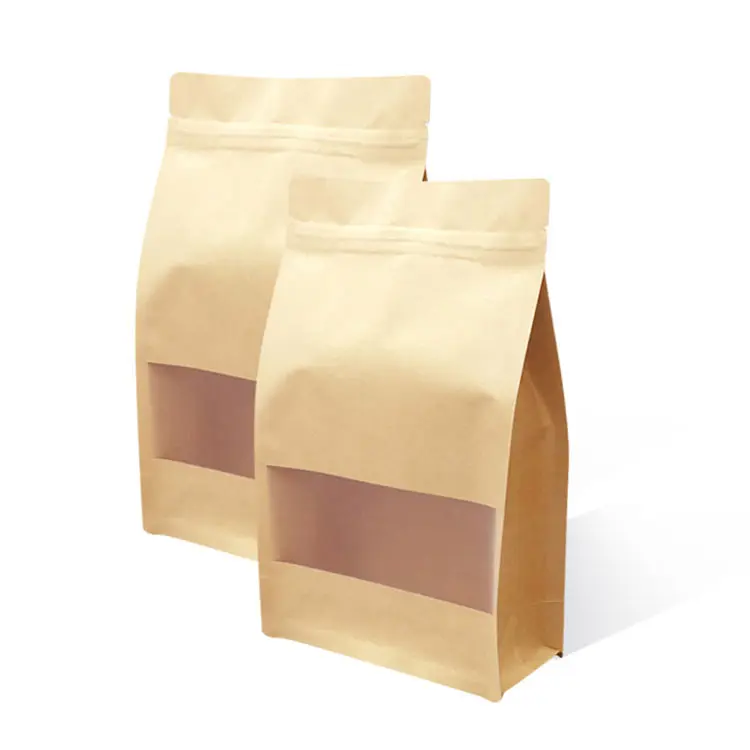 Arroz personalizado Cereais grosseiros Pet trata Embalagem saco impermeável janela oito lado selo saco de papel kraft