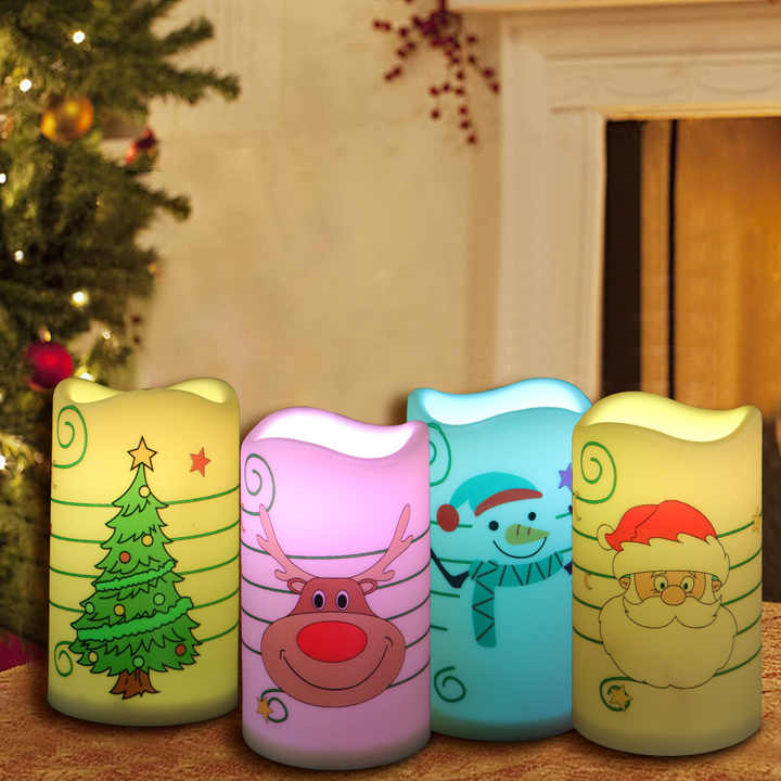 Custom Christmas Light Multiple Patterns Christmas LED Candle Light Decorative Flickering Flameless Candles for Xmas Decor