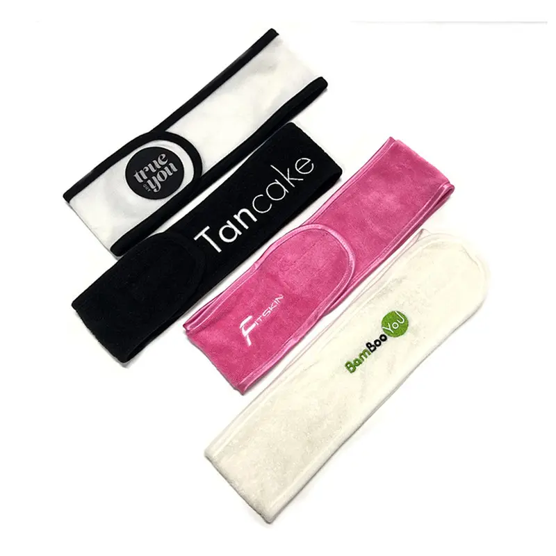 Black Soft Elastic Cotton Microfiber Spa Headband Make Up Wash Face Cosmetic Headband Spa Bath Hair Band Custom Logo headband