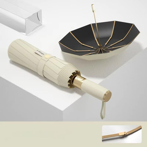 10根肋骨大尺寸强力防风金色框架彩色涂层自动开合伞 - Product Image 1