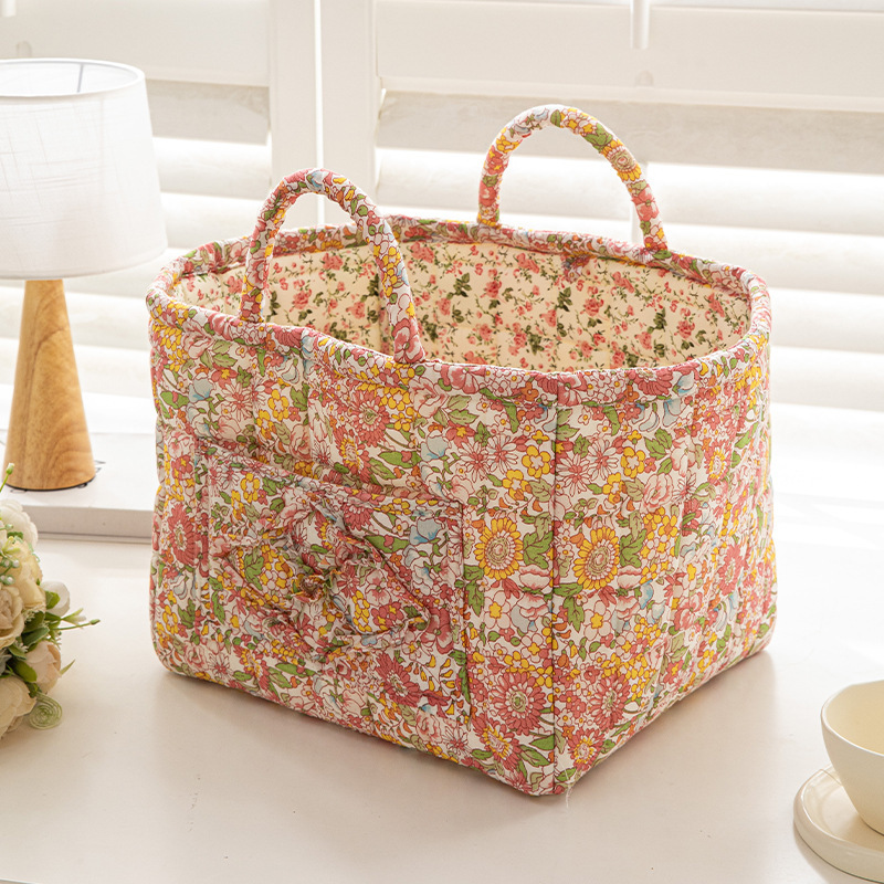 Panier fourre-tout matelassé-rose-33cm26cm27cm