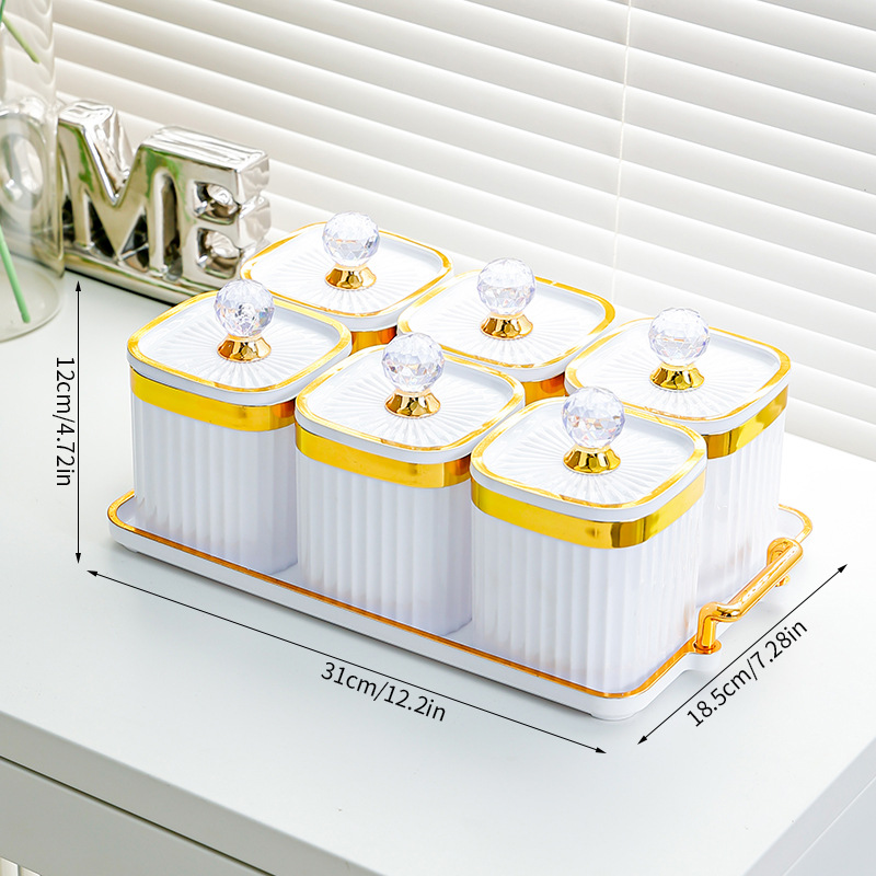 Porcelain White Square Jar with 6 Compartments - Large Diamond Handle