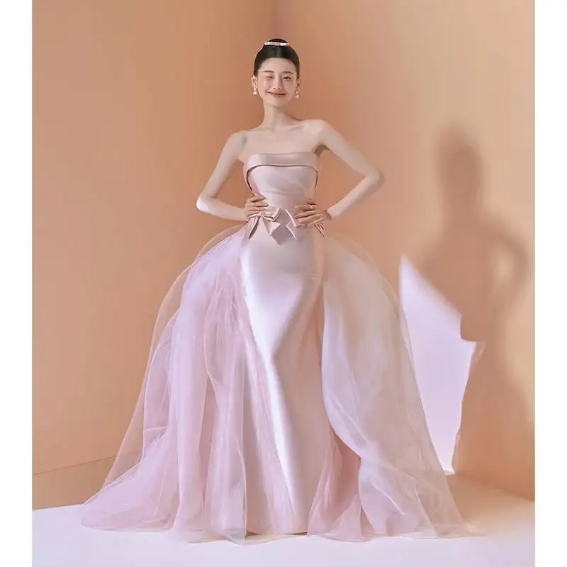 ZX-617 rosa fishtail brindando vestido menina 2023 novo cetim bar mitzvah cerimônia menina noivado anfitrião yuji vestido de noite