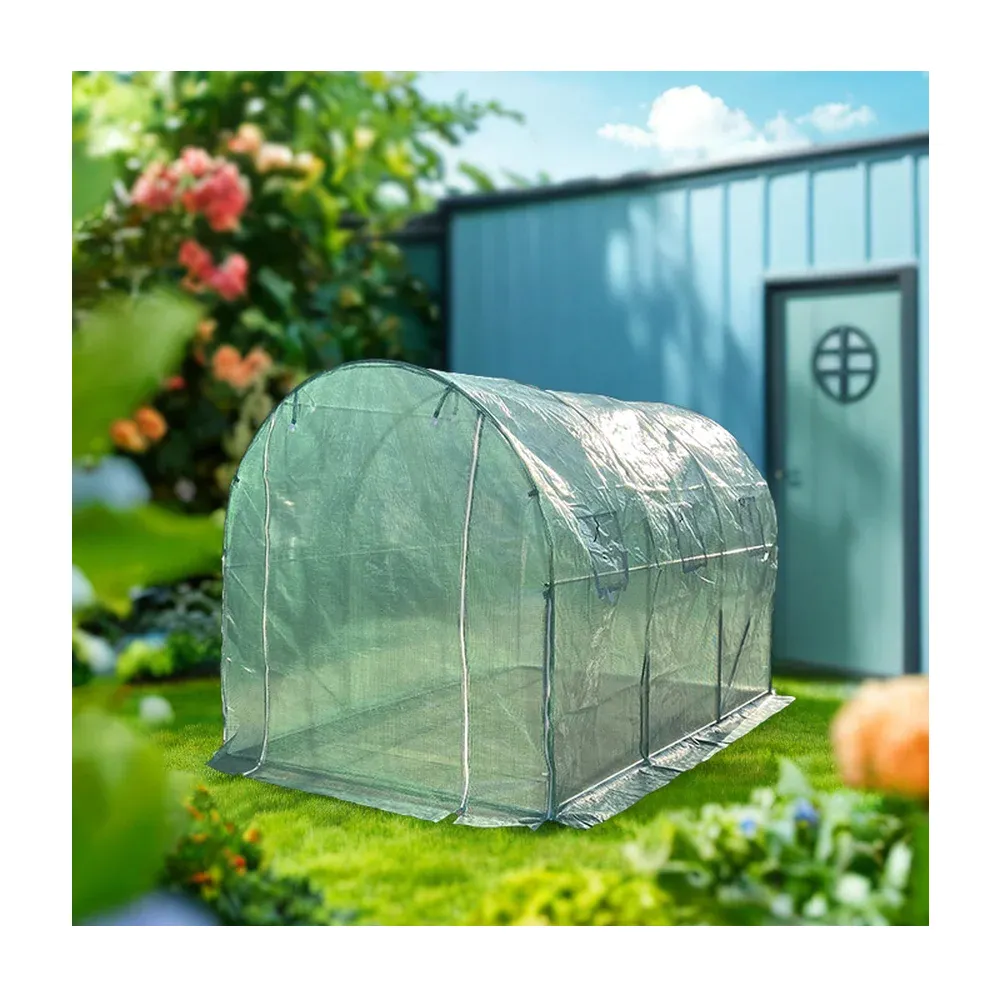 Gran oferta impermeable redondo superior Polytunnel pequeño invernadero con marco galvanizado portátil hogar jardín tienda de cultivo