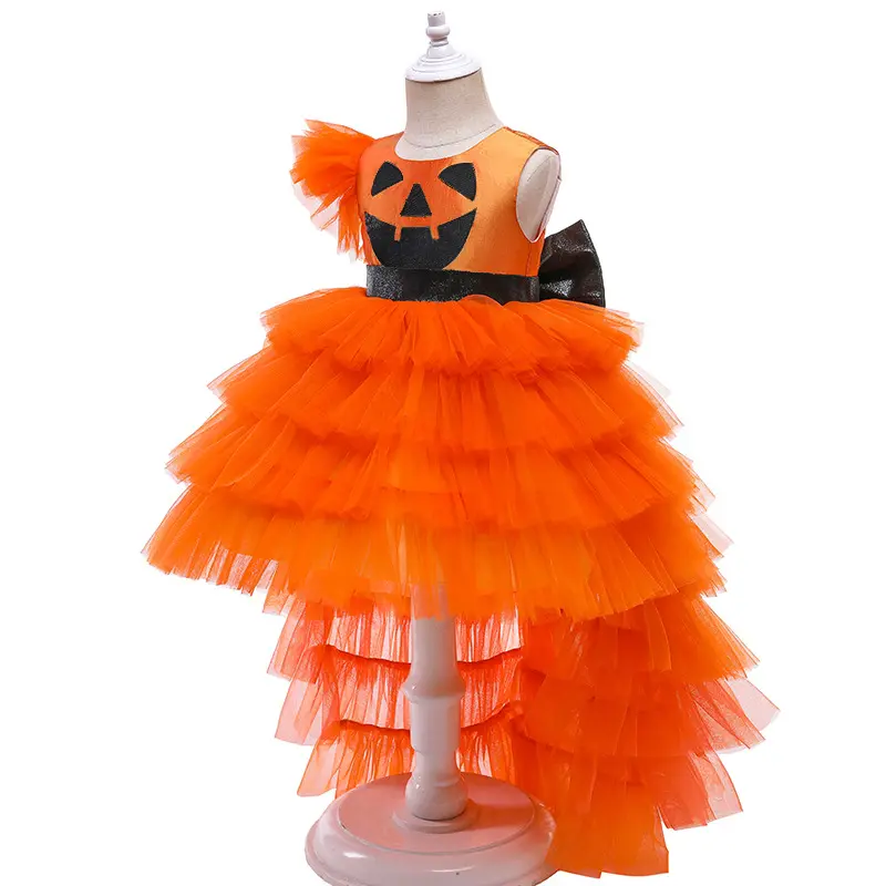 Set di vestiti per bambina con zucca di halloween a maniche corte disfraz