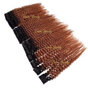 Ombre renk tipi 3 4 4A Afro Kinky derin kıvırcık klip ham ham bakire kahverengi kök 1B #33 Coily kıvırmak ClipIn insan saçı postiş - Product Image 6