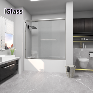 Cabine de douche coulissante en aluminium iGlass avec cadre, porte de douche pour baignoire de salle de bain