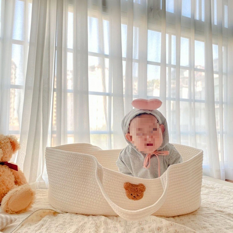 White baby bear head in blue and brown