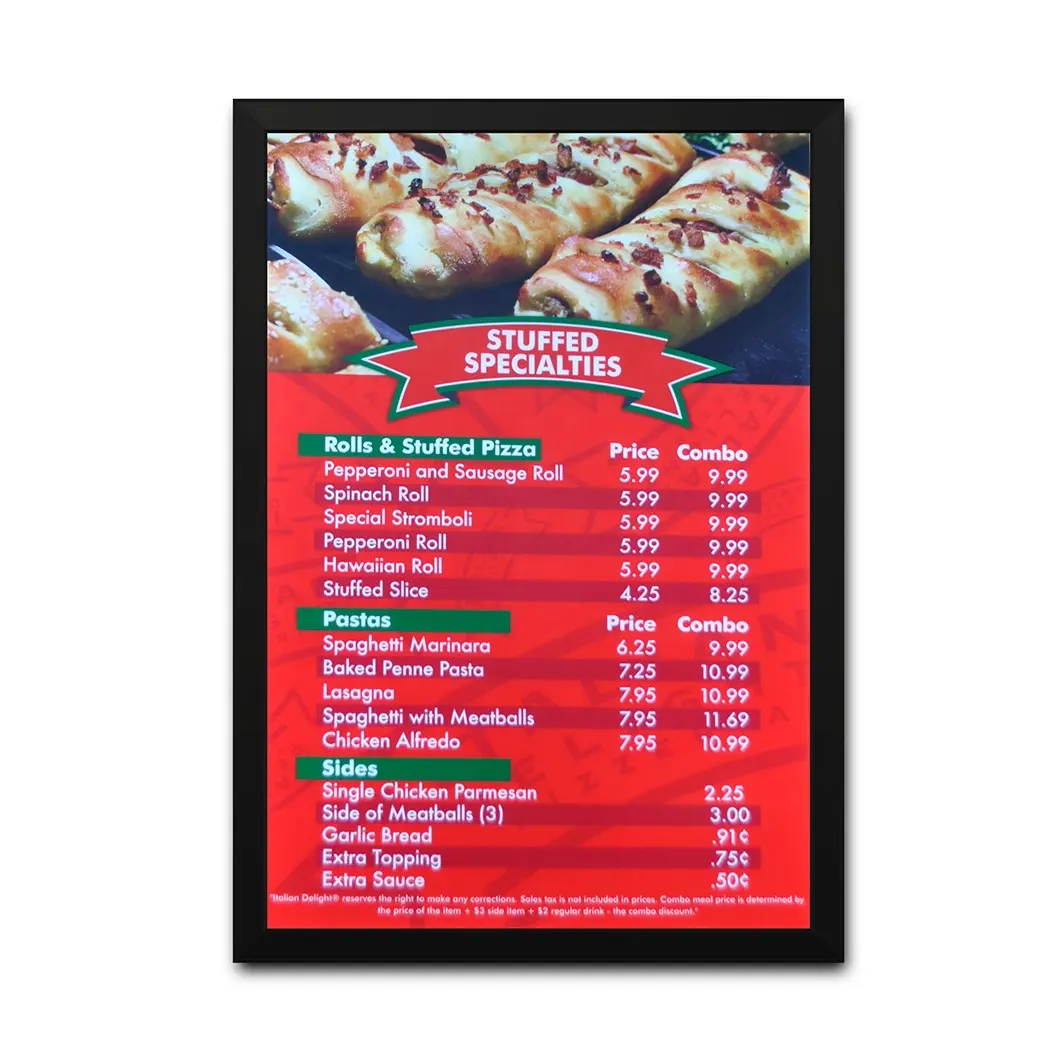 A1 A2 A3 A4 in lega di alluminio LED Poster telaio alta luminosità LED fast food pubblicità snap open menu led