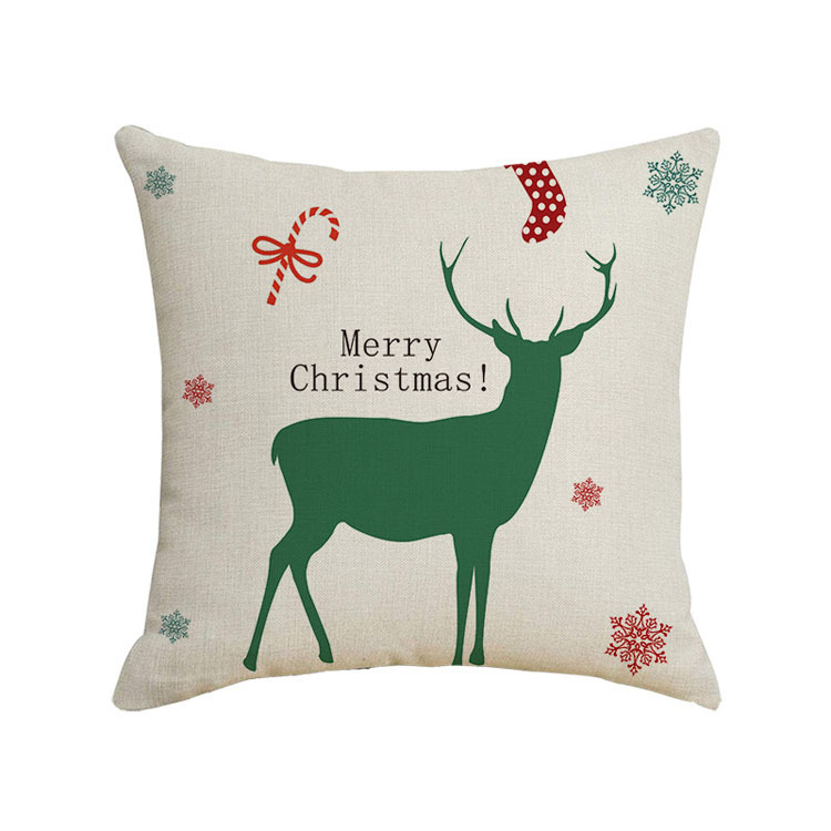 Christmas Snowflake Plaid Letters Deer Print Linen Cushion Cover Wholesale