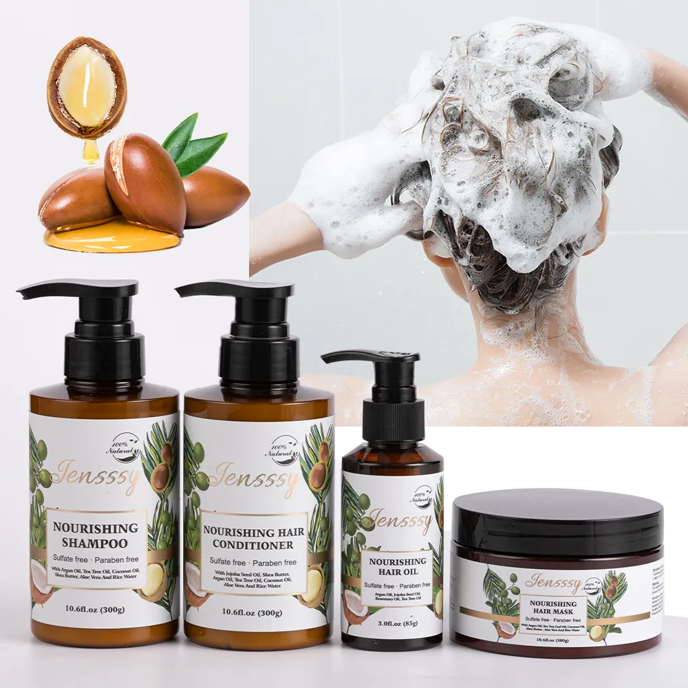 Sulfate free private label organic aloe vera rice hair care sets growth argan oil hair treatment mask shampoo and conditioner