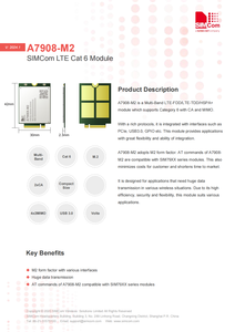 SIMCom A7908-M2 Serie A7908E-M2 A7908SA-M2 LTE Cat6-Modul Multi-PDP MQTTS bei Befehl SIM79XX kompatibel