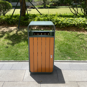Contenedor de basura público de diseño, cubo de basura de madera, acero inoxidable, recubrimiento en polvo duradero, cubo de basura terminado, tapa y bloqueo - Product Image 6