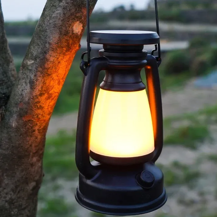 Lumière solaire rétro de camping lumière de cheval suspendue extérieure 1200mAh lumière de tente multifonctionnelle