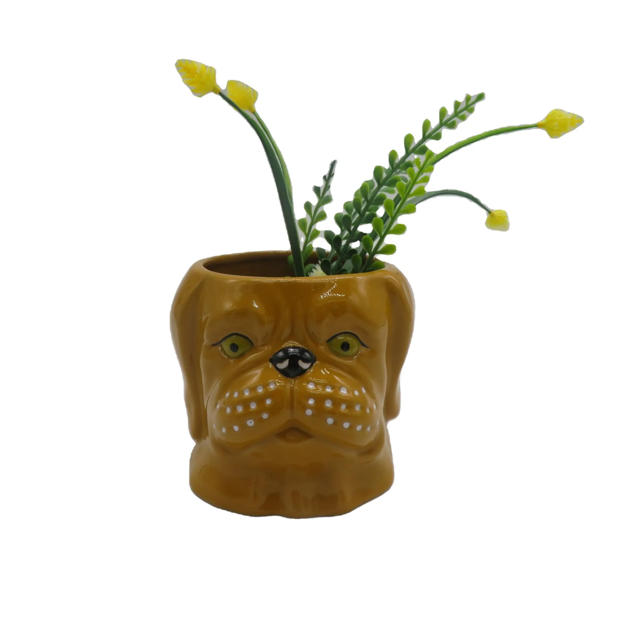 Tête de chien personnalisée de style nordique, pot de fleur de table en céramique, décoration d'intérieur et de jardinage