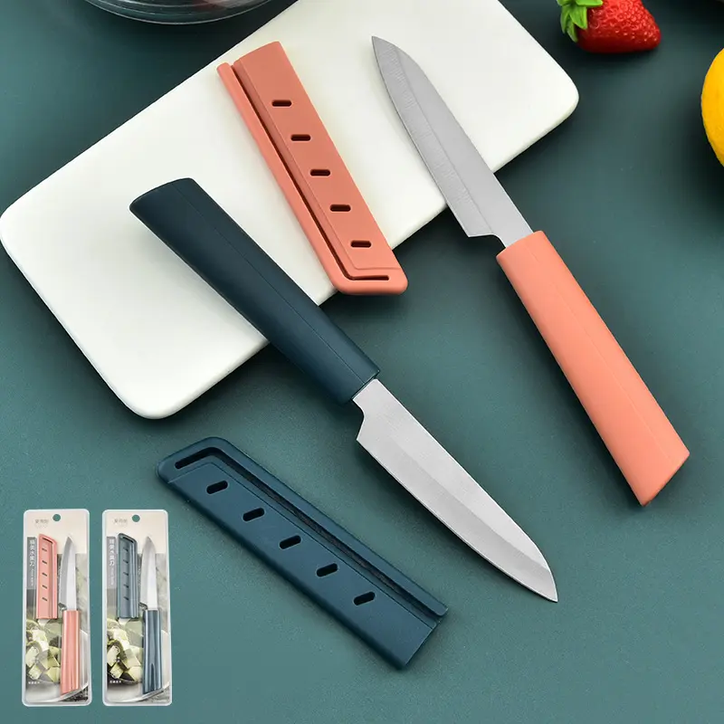 Cheap Stainless Steel Knives PP Handle Colorful Fruit Peeling Paring Knife With Sheath