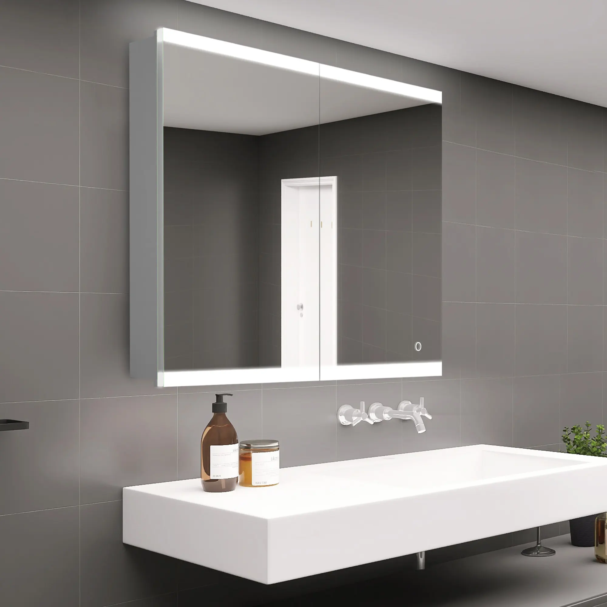 Bathroom Mirror Cabinet with LED Lights,Anti-Fog 3 Colors Dimming Smart Mirror Cabinet