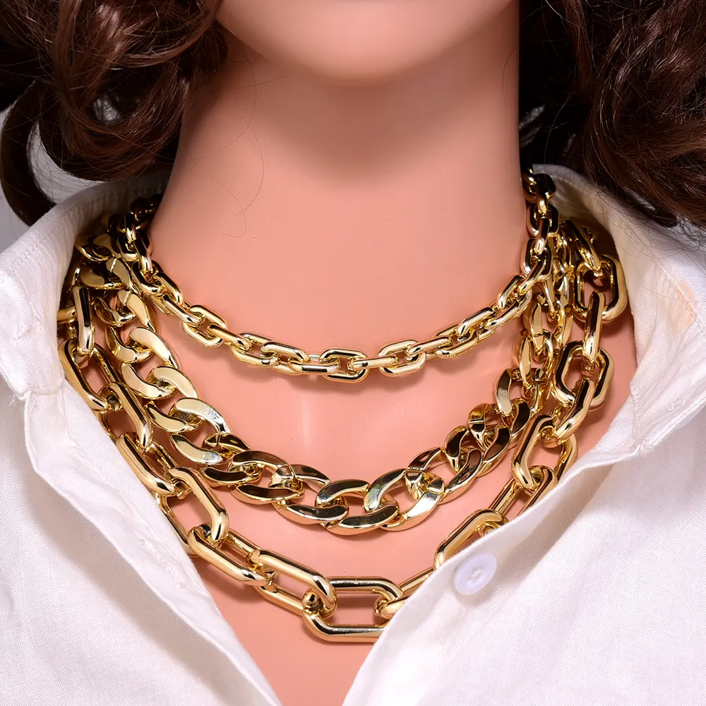 Collar acrílico dorado grueso para mujer, Gargantilla con cadenas en el cuello, nuevo diseño, accesorios estéticos