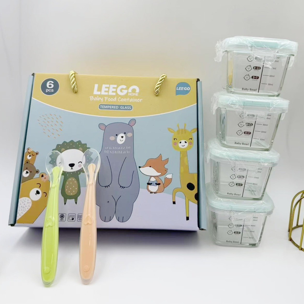 four-piece set, no silicone, six-piece square lid, transparent