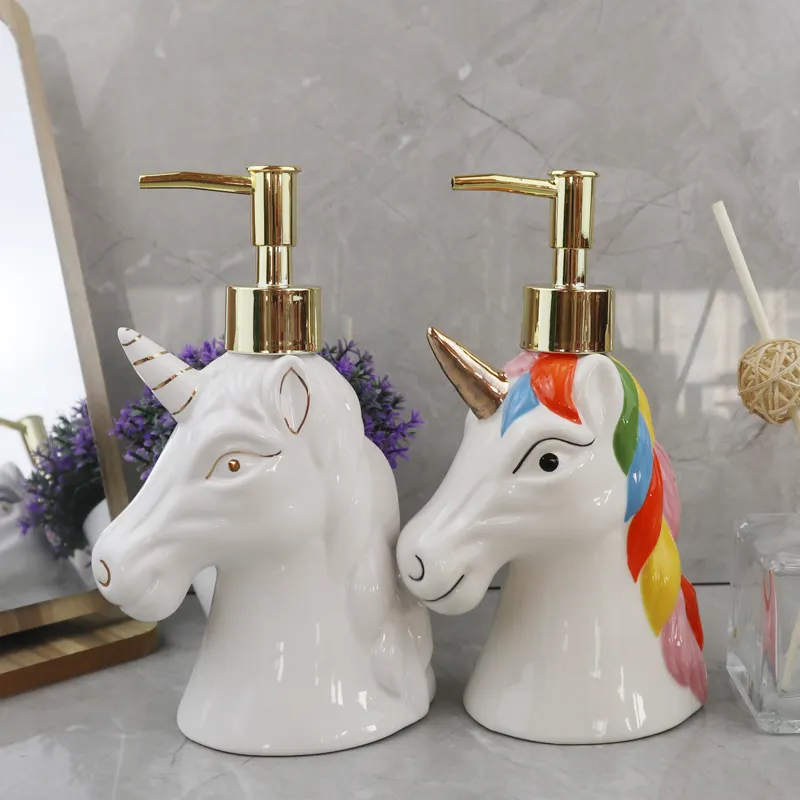 Dispensador de jabón de unicornio con forma de animal popular para decoración de baño, productos de baño más vendidos, conjunto de accesorios